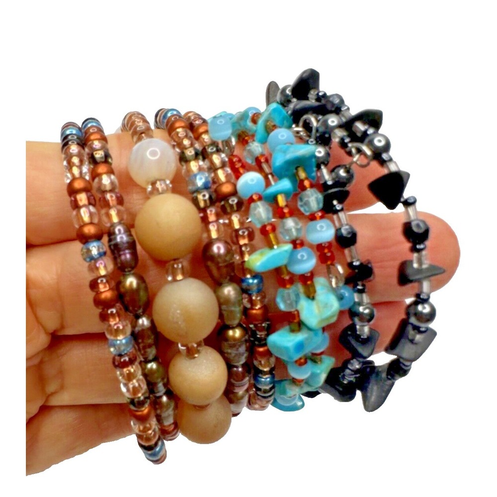 Wrap Bracelets Turquoise Black Quartz Brown Bead Freshwater Pearl Set 3 Stunning